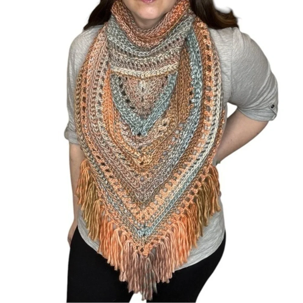 Handcrafted Crochet Cowl Neck Scarf With Fringe New Handmade by Seller Knit